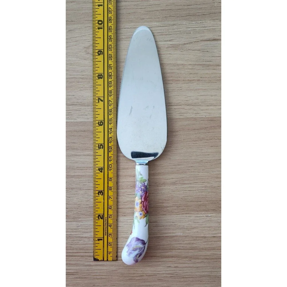Vintage Judson Sheffield England Cake Server Floral Porcelain Handle Stainless